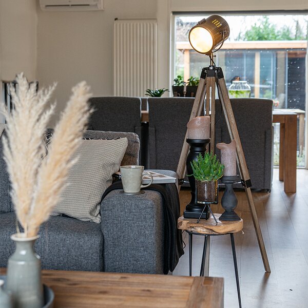 Inteligentna lampa podłogowa statyw drewniany ze spot studio w tym WiFi B35 - Braha