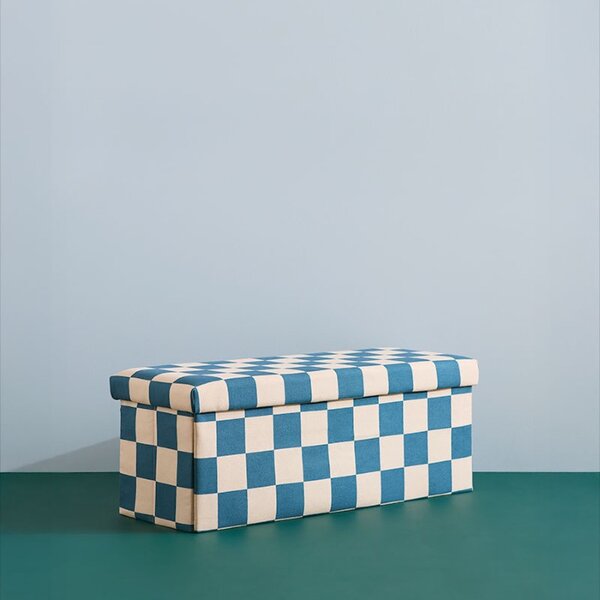 Kid's Concept - Pufa ze schowkiem w szachownicę - 80 cm, check teal