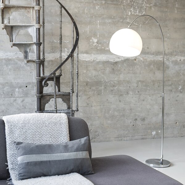 Nowoczesna lampa łukowa chromowana z białym kloszem - Arc Basic