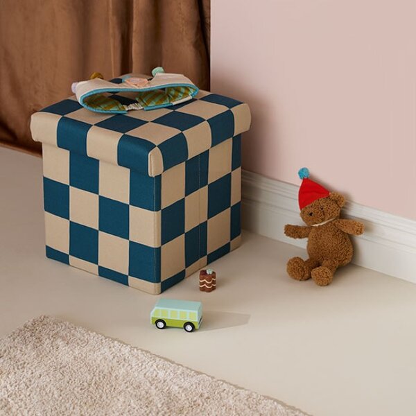 Kid's Concept - Pufa ze schowkiem w szachownicę - 30 cm, check teal