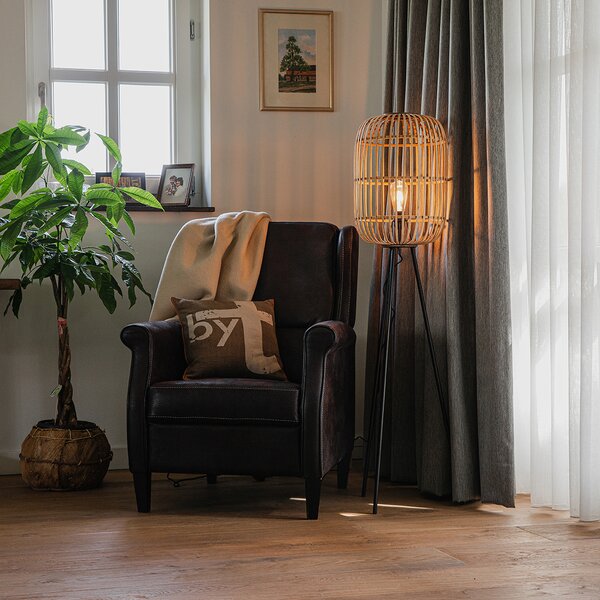 Lampa podłogowa w stylu rustykalnym z rattanu - Manila