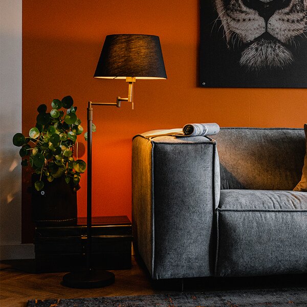 Lampa stojąca czarna z czarnym kloszem i regulowanym ramieniem - Ladas Deluxe