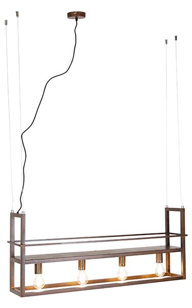Industrialna lampa wisząca rdzawo-brązowa z półką 4-światłowa - Cage Rack