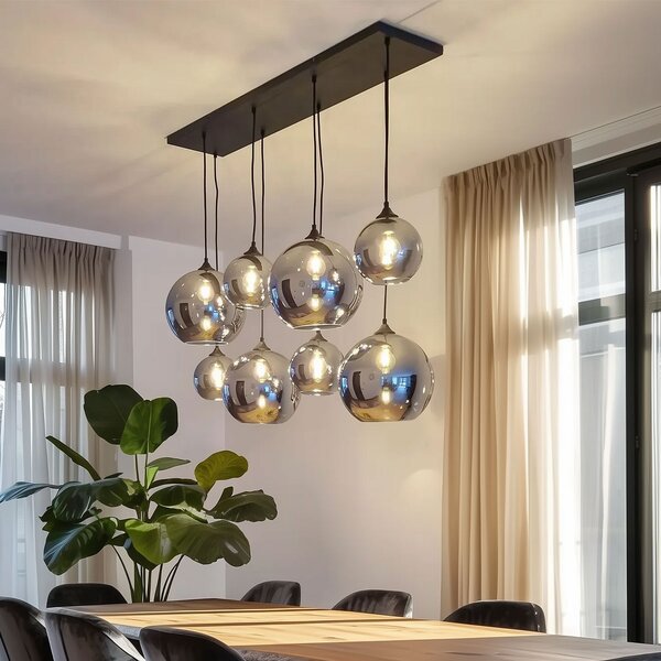 Lampa wisząca art deco czarna z przydymionym szkłem 8-świateł - Sandra