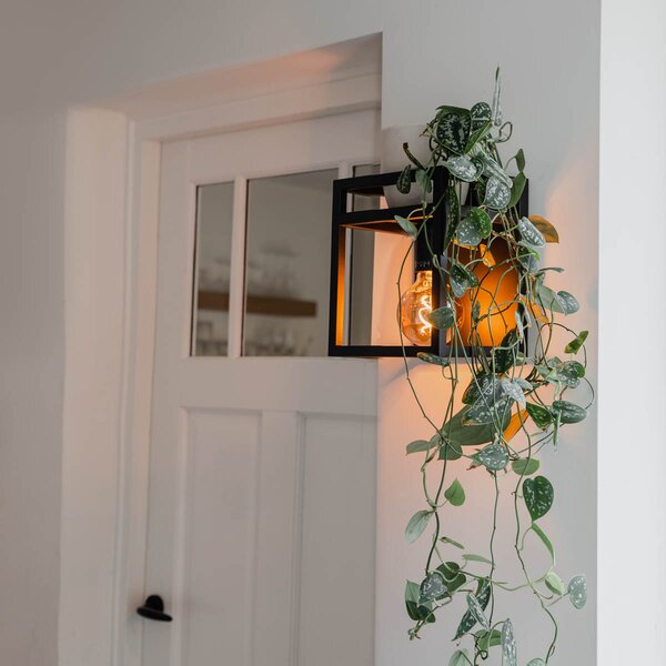 Industrialna lampa ścienna czarna z półką - Cage Rack