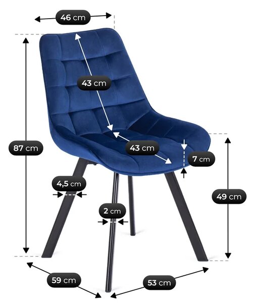 Zestaw 6x Krzesło Tapicerowane RICK do Salonu Granatowe Welurowe Loft