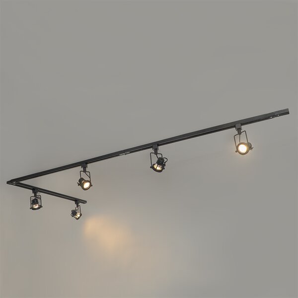 Nowoczesny system szynowy z 5 reflektorami czarny 1-fazowy - Iconic Suplux