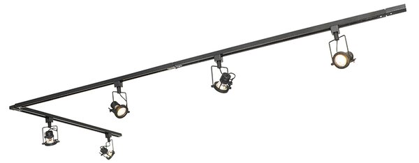 Nowoczesny system szynowy z 5 reflektorami czarny 1-fazowy - Iconic Suplux