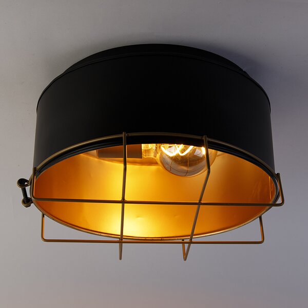 Industrialna lampa sufitowa czarna ze złotem 35 cm - Barril