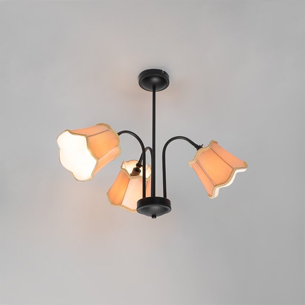 Klasyczna lampa sufitowa czarna z złotym kloszem 3-światłowa - Nona