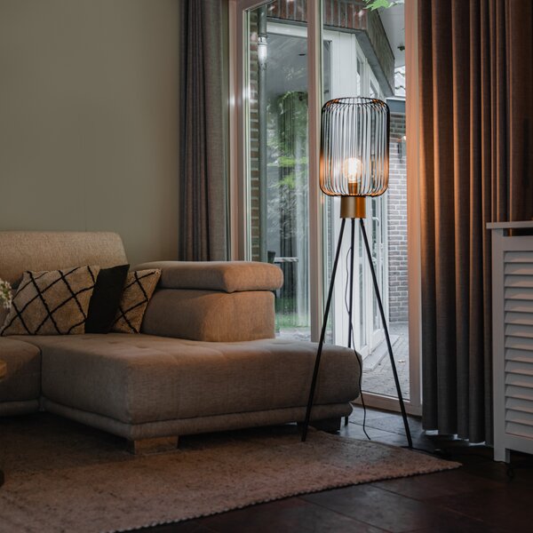 Designerska lampa podłogowa czarna ze złotem - Mayelle