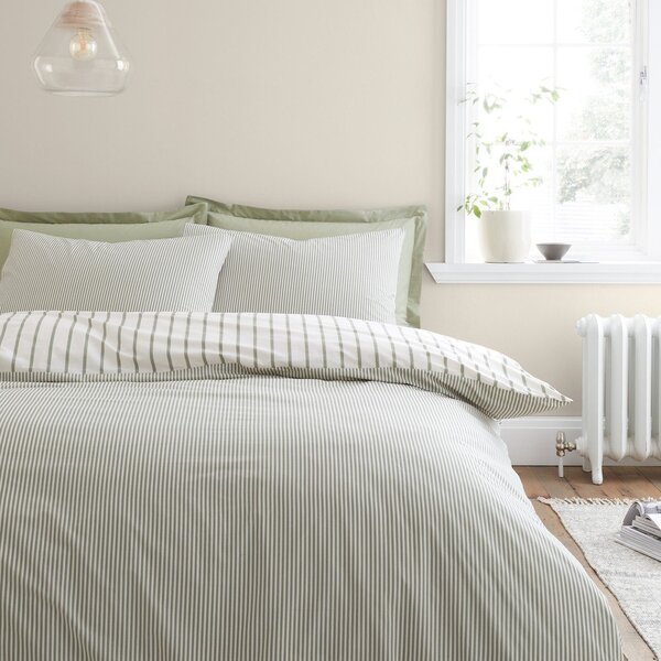 Zielono-kremowa bawełniana pościel jednoosobowa 135x200 cm Hampton Stripe – Bianca