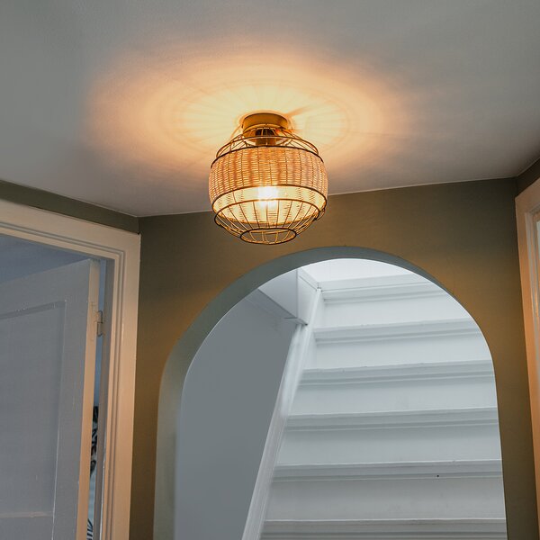 Orientalna lampa sufitowa czarna z rattanu 25 cm - Emir