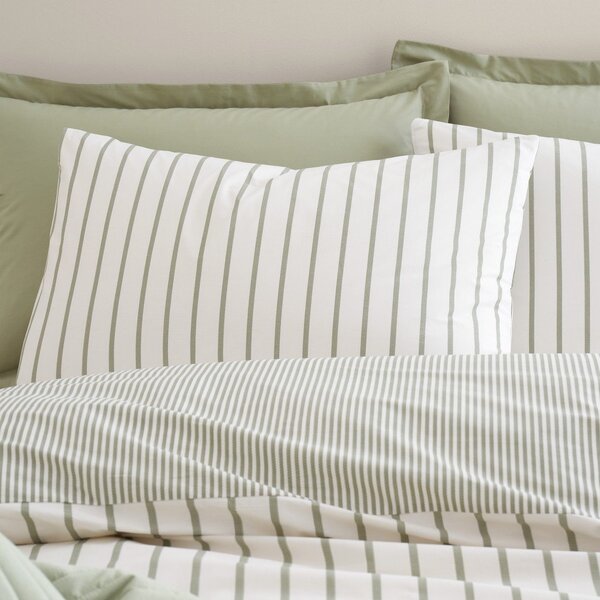 Zielono-kremowa bawełniana pościel jednoosobowa 135x200 cm Hampton Stripe – Bianca