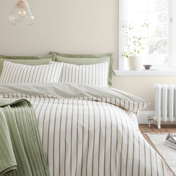 Zielono-kremowa bawełniana pościel jednoosobowa 135x200 cm Hampton Stripe – Bianca