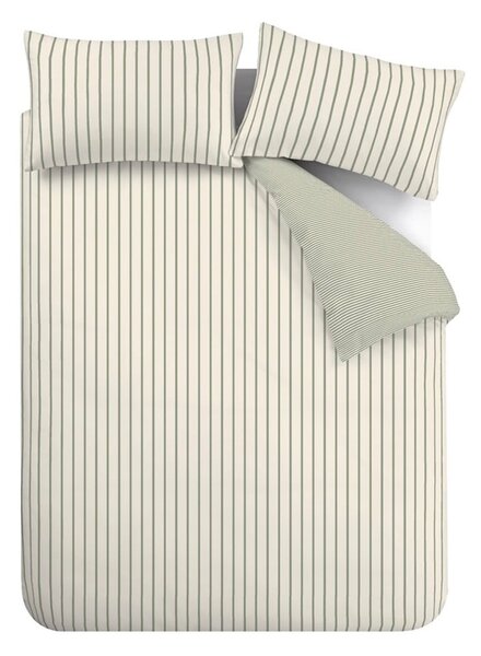 Zielono-kremowa bawełniana pościel jednoosobowa 135x200 cm Hampton Stripe – Bianca
