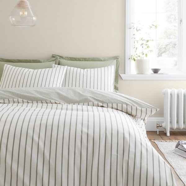 Zielono-kremowa bawełniana pościel jednoosobowa 135x200 cm Hampton Stripe – Bianca