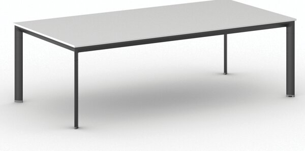 Stół konferencyjny do biura PRIMO INVITATION, 240x120 cm, czarna podstawa, biały
