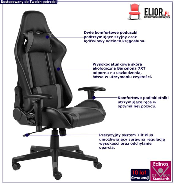 Czarno-szare krzesło obrotowe do grania P9-M25