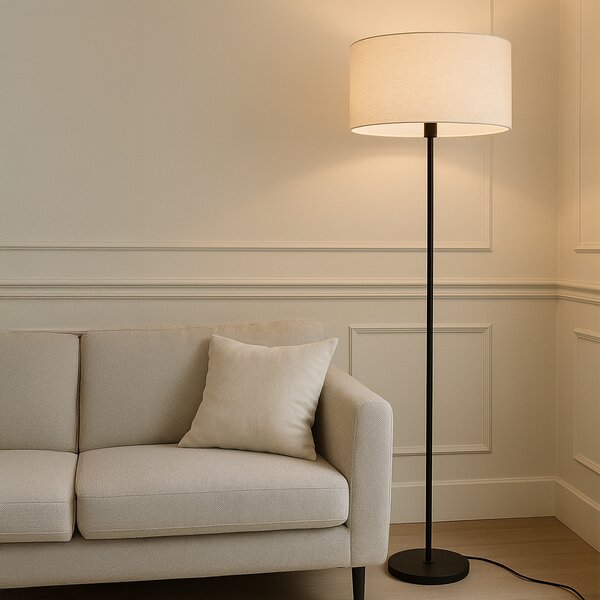 Lampa stojąca czarna z abażurem w kolorze jasnoszarym 50 cm - Simplo