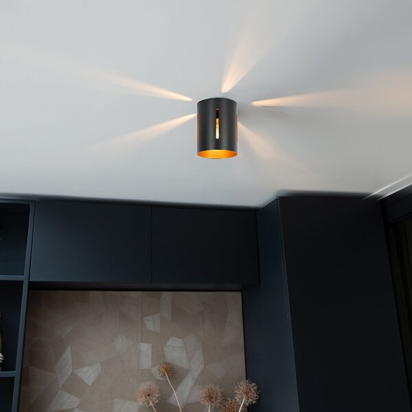 Designerska lampa sufitowa czarna ze złotym wnętrzem - Yana