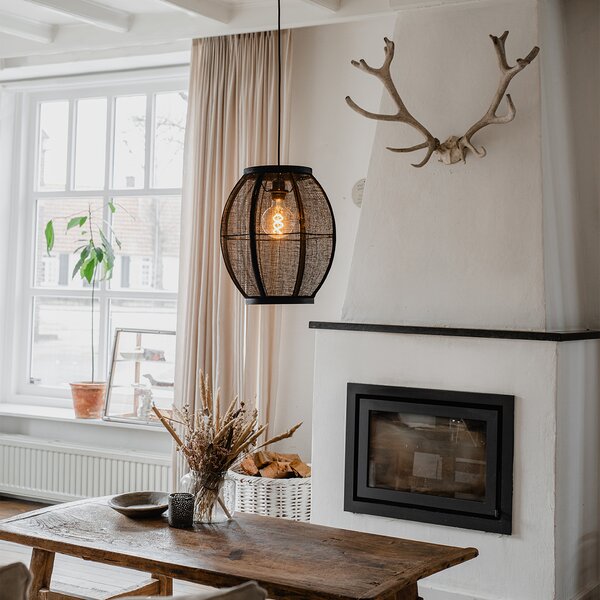 Orientalna lampa wisząca czarna 35 cm - Rob