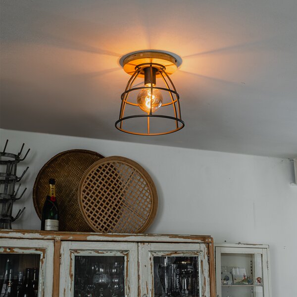 Industrialna lampa sufitowa ciemnoszara z drewnem - Arthur