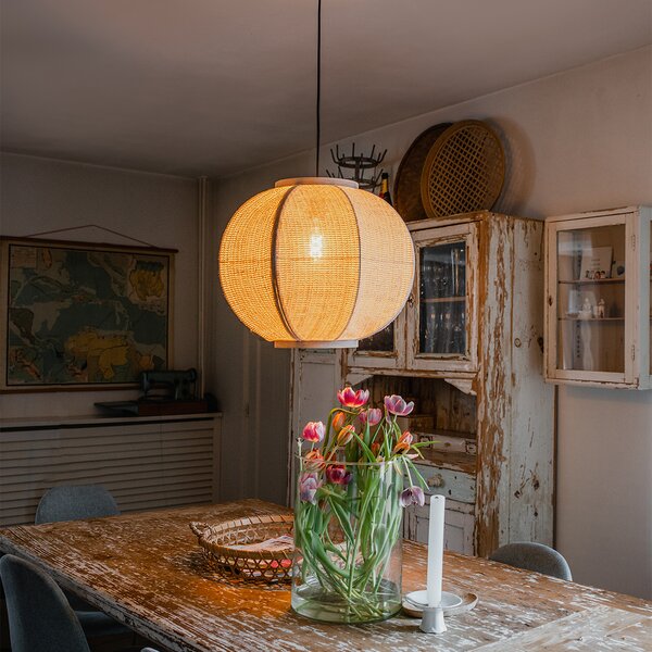Inteligentna lampa wisząca z naturalnej tkaniny 48 cm z Wifi G95 - Rob