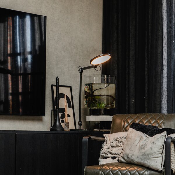 Designerska lampa stołowa czarna w komplecie z LED z czujnikiem dotykowym i ładowarką indukcyjną - Don
