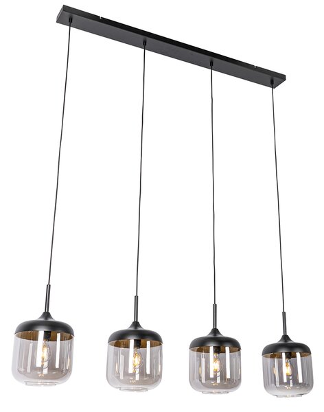 Designerska lampa wisząca czarna ze złotem i dymionym szkłem 4-punktowa - Kyan