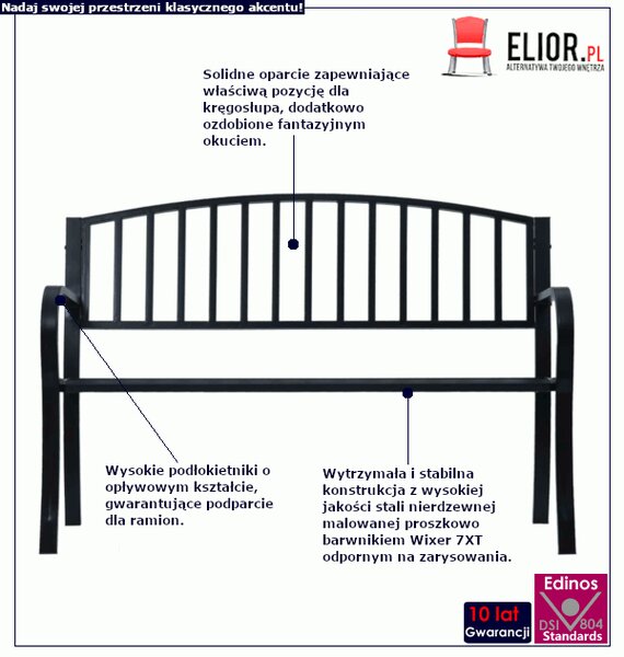 Czarna ławka ogrodowa z okuciem pionowym D1-A07