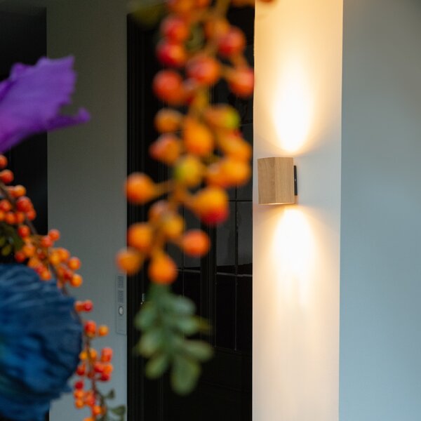 Rustykalna lampa ścienna drewniana kwadratowa 2-światłowa - Sandy