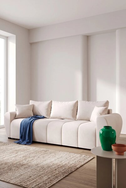 Kremowa sofa tapicerowana z pojemnikiem na pościel D0-L86