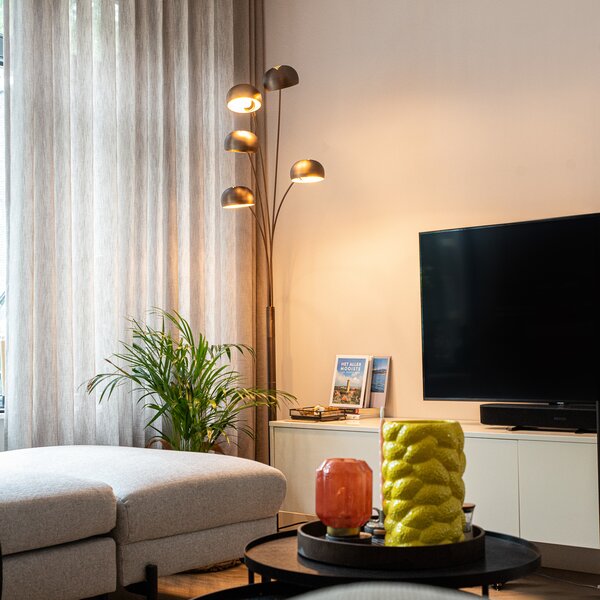 Designerska lampa podłogowa ciemny brąz ze złotem 5-świateł - Sixties Marmo