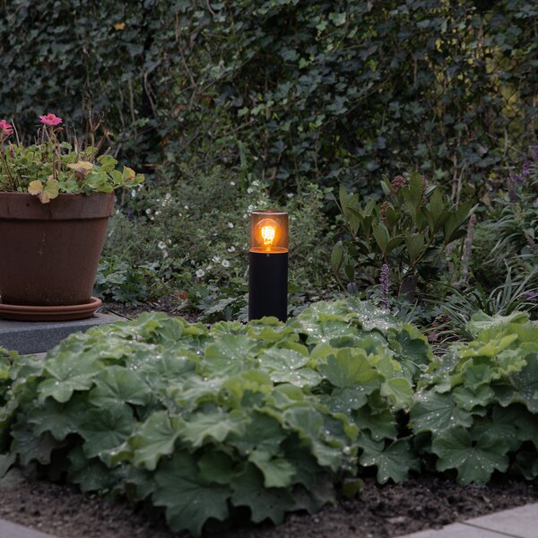 Stojąca lampa zewnętrzna czarna z kloszem w kolorze dymionym 30 cm IP44 - Odense