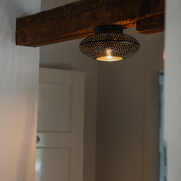 Orientalna lampa sufitowa czarna ze złotem 25 cm - Radiance