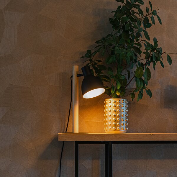 Rustykalna lampa stołowa czarna z drewnem - Flint