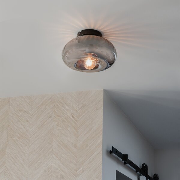 Lampa sufitowa art deco czarna z przydymionym szkłem - Ayesha