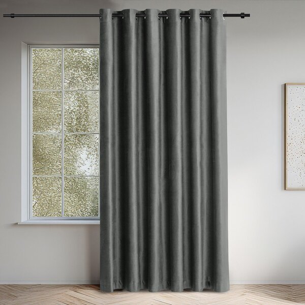 Ciemnoszara aksamitna zasłona częściowo zaciemniająca (dimout) 200x250 cm Velto – Filumi
