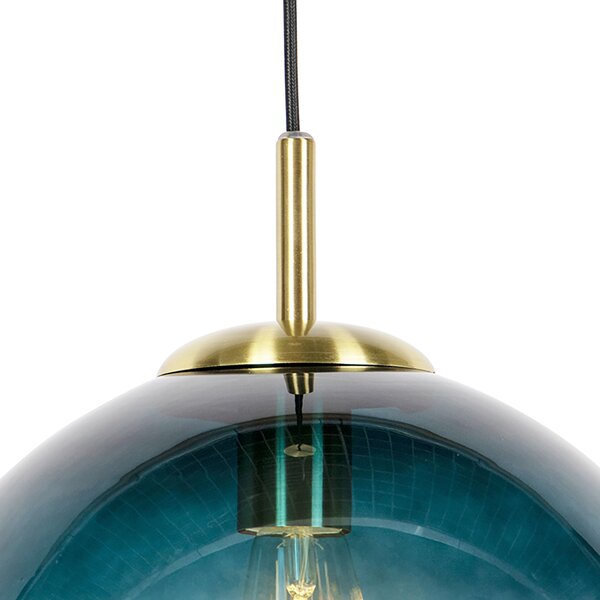 Inteligentna lampa wisząca mosiężna z oceanicznie niebieskim szkłem 33 cm z WiFi ST64 - Pallon