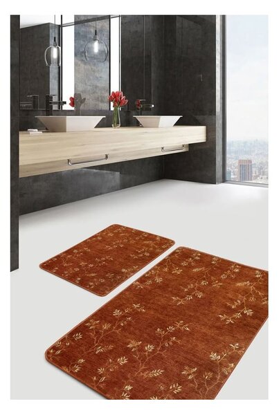 Brązowe aksamitne dywaniki łazienkowe zestaw 2 szt. 60x100 cm – Mila Home