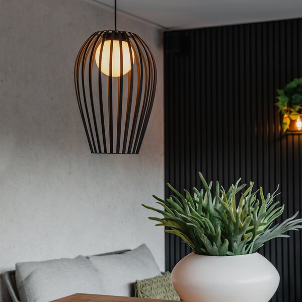 Designerska lampa wisząca czarna z opalizującym szkłem - Angela
