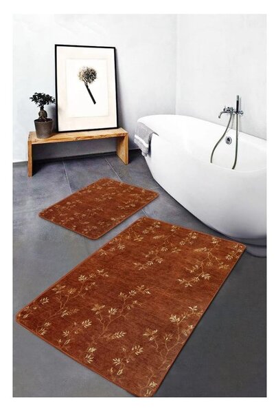 Brązowe aksamitne dywaniki łazienkowe zestaw 2 szt. 60x100 cm – Mila Home