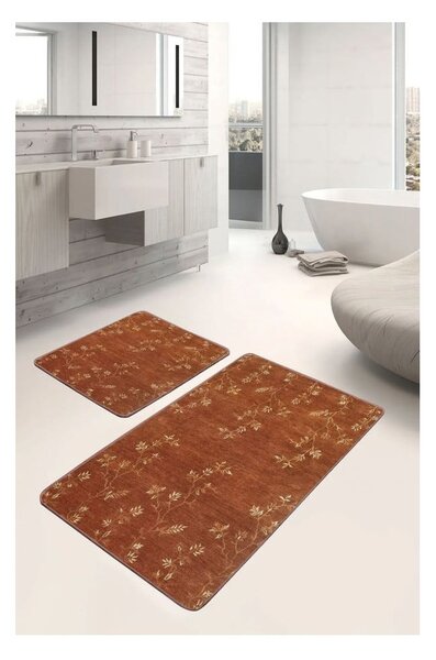 Brązowe aksamitne dywaniki łazienkowe zestaw 2 szt. 60x100 cm – Mila Home
