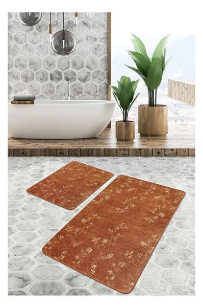 Brązowe aksamitne dywaniki łazienkowe zestaw 2 szt. 60x100 cm – Mila Home
