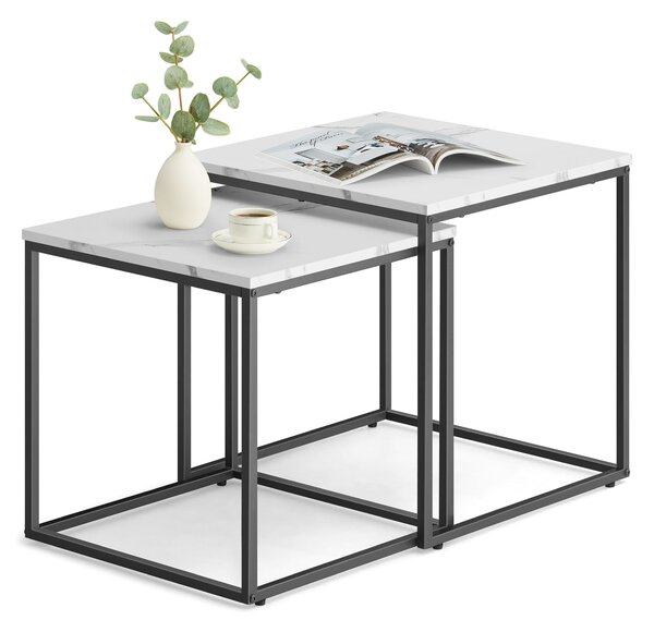 Zestaw 2 stolików kawowych QUADRO, dekor w stylu białego marmuru