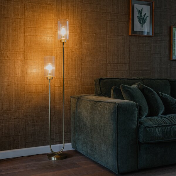 Lampa podłogowa art deco złota ze szkłem 2-punktowa - Laura