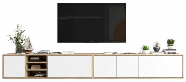 Komplet wiszących szafek rtv dąb wotan + biały M7-D92