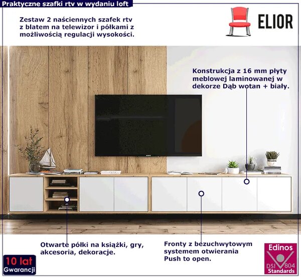 Komplet wiszących szafek rtv dąb wotan + biały M7-D92