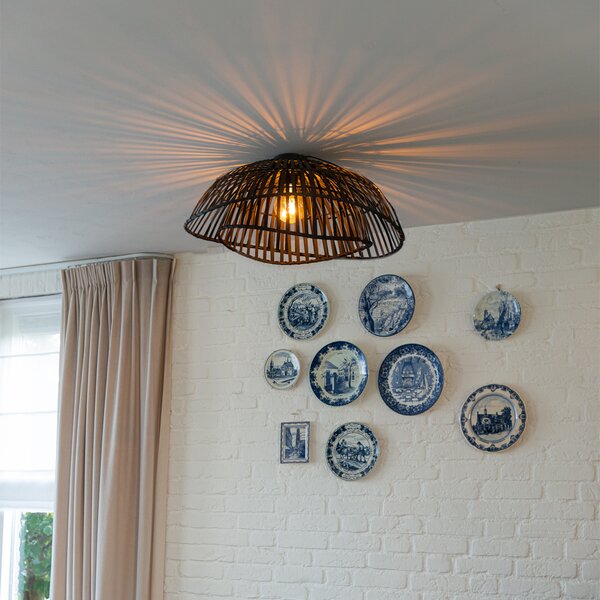 Orientalna lampa sufitowa czarna z bambusa 62 cm - Pua